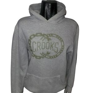Crooks & Castles Classic Grey Heathered Pullover Logo Front Hoodie Size M